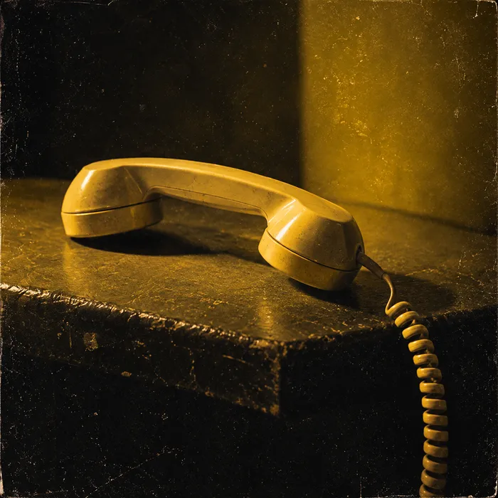 Un téléphone jaune à cadran sur une table.